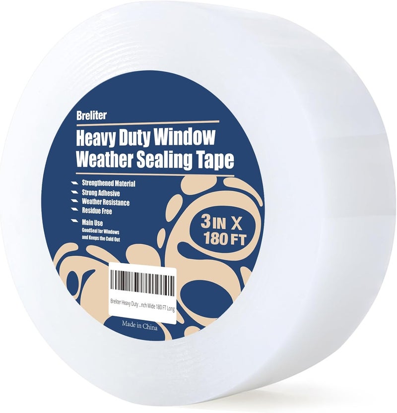 Breliter Heavy Duty Window Weather Sealing Tape - Transparent Window Tape for Winter and AC Insulation, No Mess Winter Window Seal Kit - 3 Inch Wide 180 FT Long - Image 1